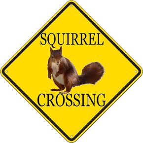 Rogue River Tactical Funny Metal Warning Squirrel Crossing XING Tin Sign Wall Décor Man Cave Bar