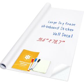Dry Erase Whiteboard Sticker Wall Decal, Self-Adhesive White Board Peel Stick Paper for School,Office,Home,Kids Drawing with 3 Pen 78.7"x17.7"