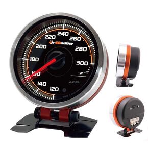 Shadow PRO3 Oil Temp Gauge 120°F-300°F 2 inch 52mm Clear Face for 12V Car with Adjustable Backlight, Peak Data Record, Warning Light, Temperature Sensor Included