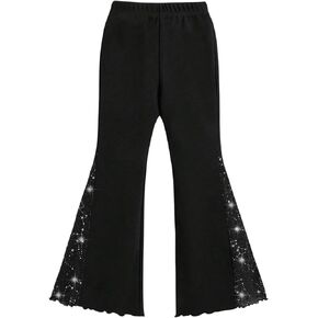OYOANGLE Girl's Graphic Print Elastic Waist Flared Leg Pants Bell Bottom Long Trousers