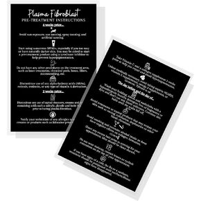 Lashicorn Plasma Fibroblast Pre Treatment Instruction Card | 30 Pack | Size 4x6" inch Post Card | Fibroblast Supplies | Black with White Design