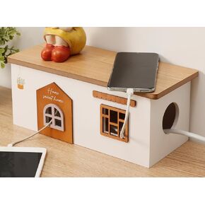 Cable Management Box, Wood Extension Cord Organizer, Handmade Power Strip Box for TV Computer Wire USB Hub System, Surge Protector Cord Hider Box on Desk or Floor (Large)
