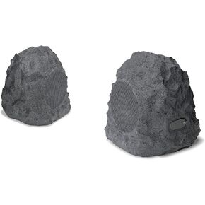 iLive Outdoor Rock Speaker Pair - Wireless Waterproof Bluetooth Speakers for Patio, Garden, Built for All Seasons with Rechargeable Battery (ISBW422G), Gray