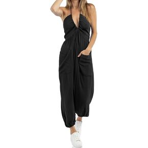 Cicy Bell Women's Sexy Halter Jumpsuits Casual Deep V Nevk Beach Jogger Long Pants Rompers