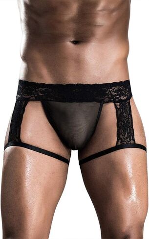 emaipokia Men's sexy black Underwear, Erotic Lace Sissy G String Panties with Garter in Saudi Arabia