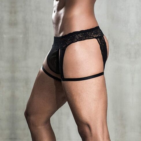 emaipokia Men's sexy black Underwear, Erotic Lace Sissy G String Panties with Garter in Saudi Arabia