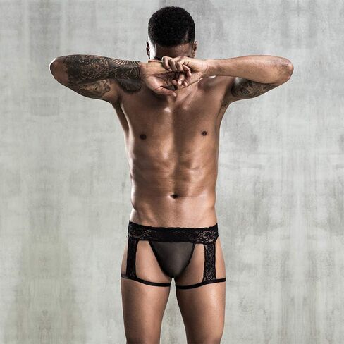 emaipokia Men's sexy black Underwear, Erotic Lace Sissy G String Panties with Garter in Saudi Arabia
