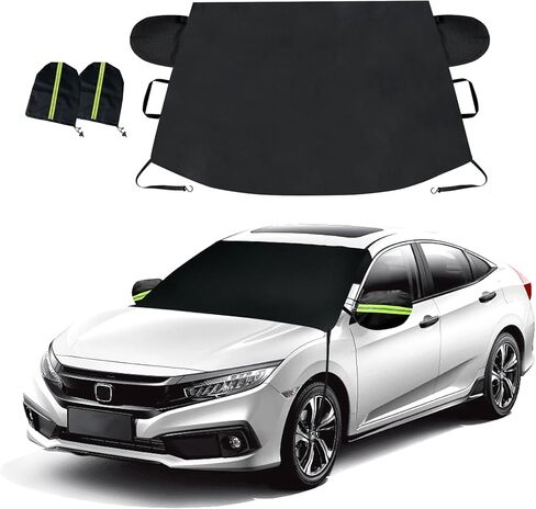 Car Windshield Cover for Ice and Snow, Frost Removal Wiper Protector, All Weather Waterproof Sunshade Snow Cover with Side Mirrors Cover Fits Most Cars Trucks SUVs, Standard (69 x 42 inches) in Saudi Arabia