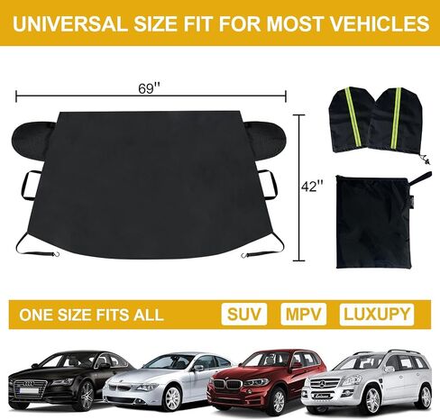 Car Windshield Cover for Ice and Snow, Frost Removal Wiper Protector, All Weather Waterproof Sunshade Snow Cover with Side Mirrors Cover Fits Most Cars Trucks SUVs, Standard (69 x 42 inches) in Saudi Arabia