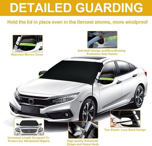 Car Windshield Cover for Ice and Snow, Frost Removal Wiper Protector, All Weather Waterproof Sunshade Snow Cover with Side Mirrors Cover Fits Most Cars Trucks SUVs, Standard (69 x 42 inches) in Saudi Arabia
