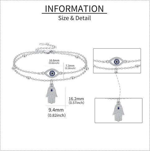JERWLI Evil Eye Hamsa Anklet Sterling Silver Evil Eye and Hamsa Layered Anklet Bracelet Good Luck Protection Amulet Jewelry for Women Girls in Kuwait