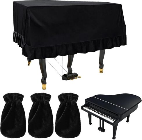 Grand Piano Cover,Dustproof Triangle Piano Full-Protection Piano Cover Cloth Kit With 3 Foot Cover,Soft Velvet Bordered Decorative Piano Cloth Piano Protector Cover, 63 x 59 x 20'' in Kuwait