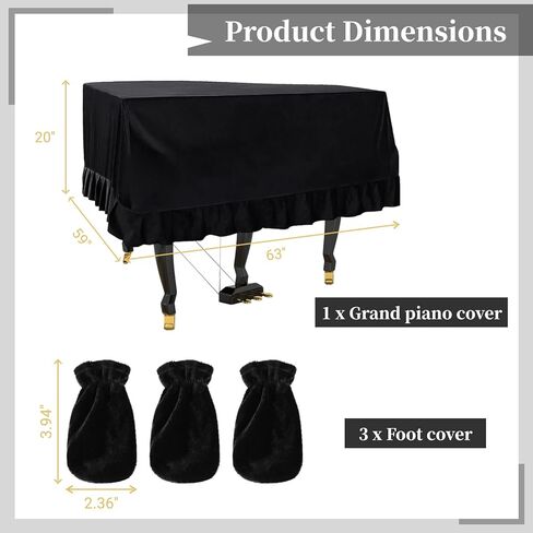 Grand Piano Cover,Dustproof Triangle Piano Full-Protection Piano Cover Cloth Kit With 3 Foot Cover,Soft Velvet Bordered Decorative Piano Cloth Piano Protector Cover, 63 x 59 x 20'' in Kuwait
