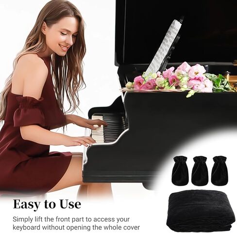 Grand Piano Cover,Dustproof Triangle Piano Full-Protection Piano Cover Cloth Kit With 3 Foot Cover,Soft Velvet Bordered Decorative Piano Cloth Piano Protector Cover, 63 x 59 x 20'' in Kuwait