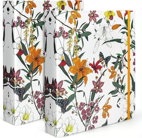 Mini Binders 5.5 x 8.5 Three Ring, 1 Inch Binder, Cute Flower Cover with Elastic Cord, School Binder, Recipe Binder, Fits Paper and Sheet Protectors, Junior Size, Bright Floral, 2 Pack in Saudi Arabia