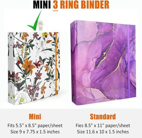 Mini Binders 5.5 x 8.5 Three Ring, 1 Inch Binder, Cute Flower Cover with Elastic Cord, School Binder, Recipe Binder, Fits Paper and Sheet Protectors, Junior Size, Bright Floral, 2 Pack in Saudi Arabia