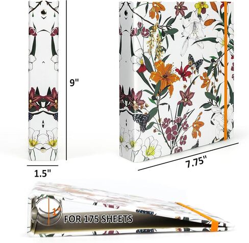 Mini Binders 5.5 x 8.5 Three Ring, 1 Inch Binder, Cute Flower Cover with Elastic Cord, School Binder, Recipe Binder, Fits Paper and Sheet Protectors, Junior Size, Bright Floral, 2 Pack in Saudi Arabia