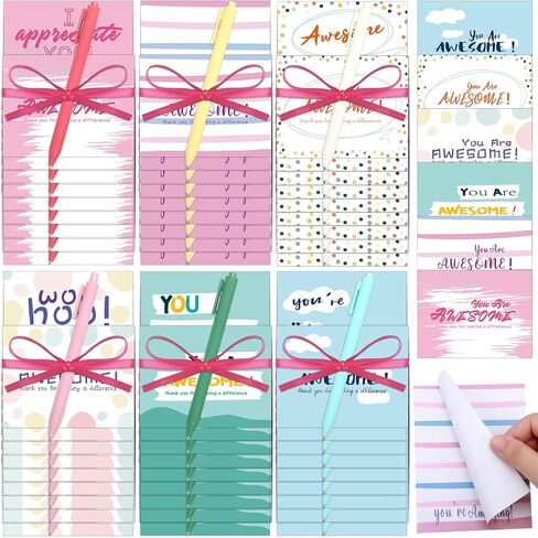 24 Sets Employee Appreciation Gifts Inspirational Sticky Note Pads with Pens Ribbons Appreciation Cards Motivational Empowering Thank You Notes Gift Set for Employee Worker Office Supplies in Saudi Arabia
