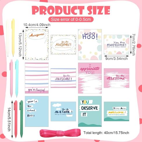 24 Sets Employee Appreciation Gifts Inspirational Sticky Note Pads with Pens Ribbons Appreciation Cards Motivational Empowering Thank You Notes Gift Set for Employee Worker Office Supplies in Saudi Arabia