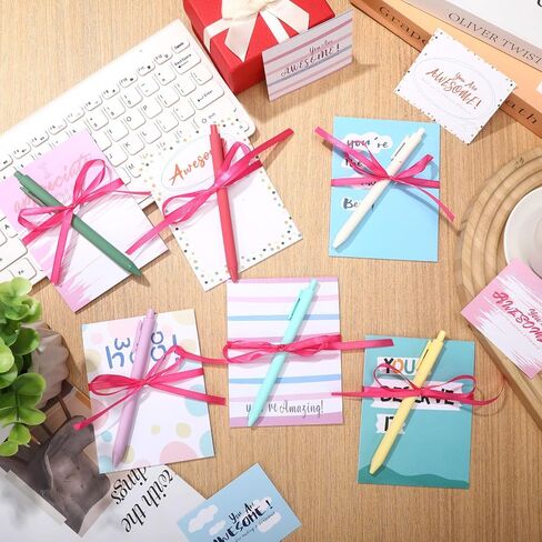 24 Sets Employee Appreciation Gifts Inspirational Sticky Note Pads with Pens Ribbons Appreciation Cards Motivational Empowering Thank You Notes Gift Set for Employee Worker Office Supplies in Saudi Arabia
