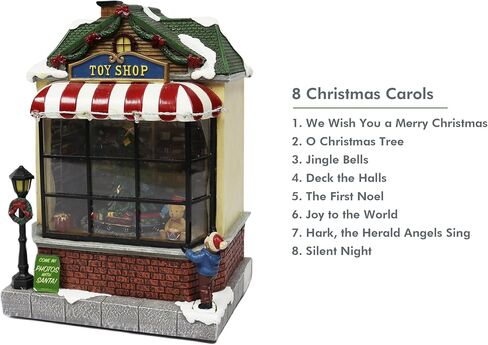 MOMENTS IN TIME 9.7"H Animated Toy Shop (Moving Tree) - LED Lights, 8 Classic Carols Christmas Music, Battery Operated Christmas Village - Hand-Painted Polyresin in Saudi Arabia