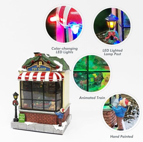 MOMENTS IN TIME 9.7"H Animated Toy Shop (Moving Tree) - LED Lights, 8 Classic Carols Christmas Music, Battery Operated Christmas Village - Hand-Painted Polyresin in Saudi Arabia