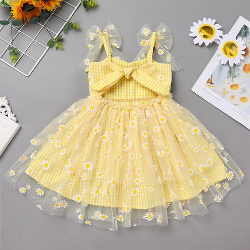 Flower Girl Dress Toddler: Birthday Dress for 2 Year Old Girl, Baby Girls Tutu Cake Smash Summer Pageant Backless Fairy Princess Party Sequin Baptism Ruffle Easter Photoshoot Yellow & Daisy 2-3T in Saudi Arabia