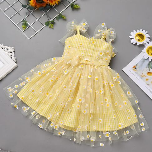 Flower Girl Dress Toddler: Birthday Dress for 2 Year Old Girl, Baby Girls Tutu Cake Smash Summer Pageant Backless Fairy Princess Party Sequin Baptism Ruffle Easter Photoshoot Yellow & Daisy 2-3T in Saudi Arabia