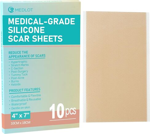 MEDLOT Silicone Scar Sheets, 10Pcs 4" x 7" Each, Medical Silicone Tape for Scar Treatment, Scar Patches for C-Section, Keloid Bump, Stretch Marks, Burn, Acne, Surgical Scar Removal in Saudi Arabia