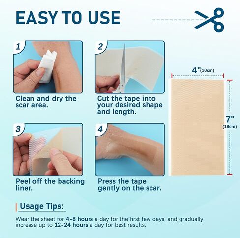 MEDLOT Silicone Scar Sheets, 10Pcs 4" x 7" Each, Medical Silicone Tape for Scar Treatment, Scar Patches for C-Section, Keloid Bump, Stretch Marks, Burn, Acne, Surgical Scar Removal in Saudi Arabia