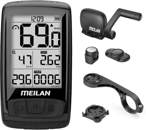 كمبيوتر الدراجة اللاسلكي MEILAN M4، ANT+ BLE4.0 عداد السرعة للدراجة وعداد المسافات مع مستشعر الإيقاع/السرعة، كمبيوتر مقاوم للماء لركوب الدراجات مع شاشة عرض خلفية LCD 2.5 بوصة لركوب الدراجات في الأماكن المغلقة/الخارجية in Kuwait