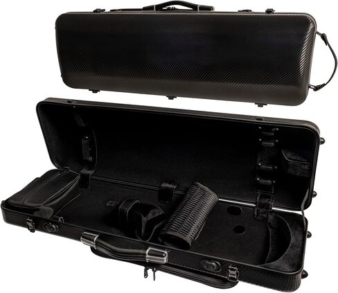 MI&VI NP-7006 Classic Oblong Polycarbonate Violin Case (Full Size) 4/4 with Carry Straps | Oblong Shape | Adjustable Straps | Tough Case - by MI&VI MUSIC (Black) in Saudi Arabia