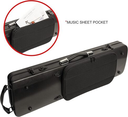 MI&VI NP-7006 Classic Oblong Polycarbonate Violin Case (Full Size) 4/4 with Carry Straps | Oblong Shape | Adjustable Straps | Tough Case - by MI&VI MUSIC (Black) in Saudi Arabia