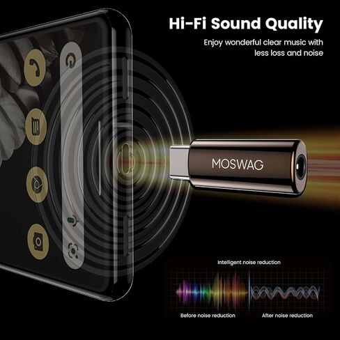 MOSWAG USB C to 3.5mm Audio Headphone Adapter, Typc C to 3.5mm Aux Adapter Zinc Alloy Adapter Compatible with iPhone 15 Plus/15 Pro Max Samsung GalaxyS23 S22 Plus, Ultra S21+, Pixel 7/6, Pad Pro 6 in Saudi Arabia