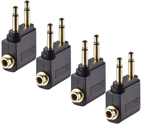 Warmstor 4 حزمة محول سماعات طيران الطائرة مطلية بالذهب لسماعات الرأس، محولات موصلات جاك مزدوجة 3.5 مم إلى 3.5 مم أنثى in Kuwait