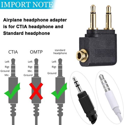 Warmstor 4 حزمة محول سماعات طيران الطائرة مطلية بالذهب لسماعات الرأس، محولات موصلات جاك مزدوجة 3.5 مم إلى 3.5 مم أنثى in Kuwait