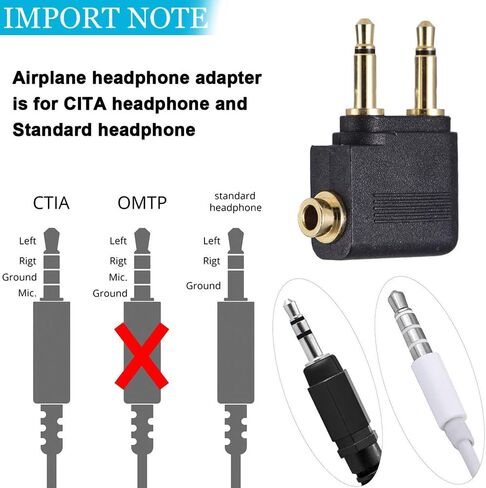 Warmstor 4 حزمة محول سماعات طيران الطائرة مطلية بالذهب لسماعات الرأس، محولات موصلات جاك مزدوجة 3.5 مم إلى 3.5 مم أنثى in Kuwait