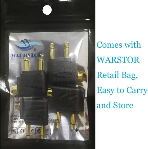 Warmstor 4 حزمة محول سماعات طيران الطائرة مطلية بالذهب لسماعات الرأس، محولات موصلات جاك مزدوجة 3.5 مم إلى 3.5 مم أنثى in Kuwait