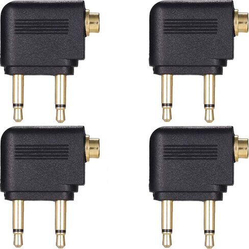 Warmstor 4 حزمة محول سماعات طيران الطائرة مطلية بالذهب لسماعات الرأس، محولات موصلات جاك مزدوجة 3.5 مم إلى 3.5 مم أنثى in Kuwait