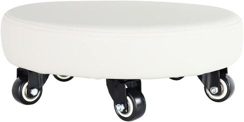 WKWKER مقعد دوار حديث يدور 360 درجة من جلد البولي يوريثان مع مقعد أرضي مع عجلات عالمية ومقاعد عثمانية للياقة البدنية والرياضة H: عجلات دوارة 4.7 بوصة لمتجر المرآب المنزلي (أبيض) in Kuwait