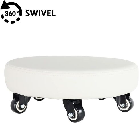 WKWKER مقعد دوار حديث يدور 360 درجة من جلد البولي يوريثان مع مقعد أرضي مع عجلات عالمية ومقاعد عثمانية للياقة البدنية والرياضة H: عجلات دوارة 4.7 بوصة لمتجر المرآب المنزلي (أبيض) in Kuwait