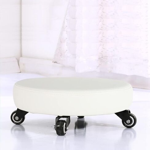 WKWKER مقعد دوار حديث يدور 360 درجة من جلد البولي يوريثان مع مقعد أرضي مع عجلات عالمية ومقاعد عثمانية للياقة البدنية والرياضة H: عجلات دوارة 4.7 بوصة لمتجر المرآب المنزلي (أبيض) in Kuwait