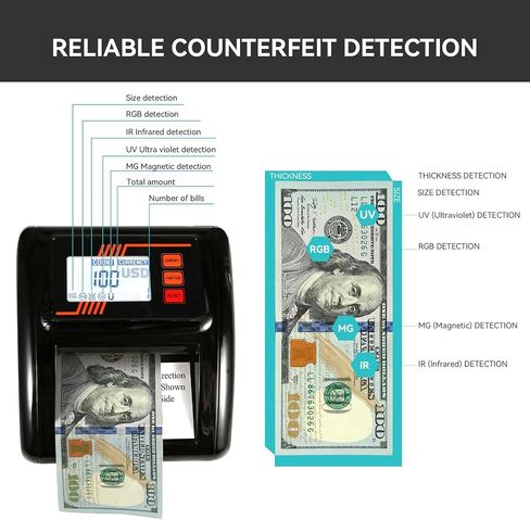 CHTEJA N68B 7-advanced Verification Portable Counterfeit Bill Detector for USD Only- UV/MG/IR/RGB/Size/DD/WMD, Compact Money Detector Machine Tested by Bank, 100% Fake Detection with Warning Sound in Saudi Arabia
