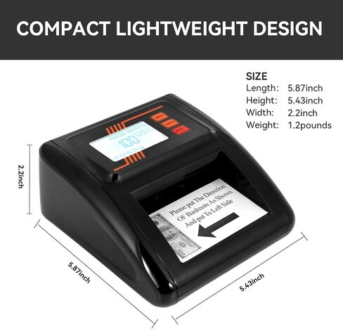 CHTEJA N68B 7-advanced Verification Portable Counterfeit Bill Detector for USD Only- UV/MG/IR/RGB/Size/DD/WMD, Compact Money Detector Machine Tested by Bank, 100% Fake Detection with Warning Sound in Saudi Arabia