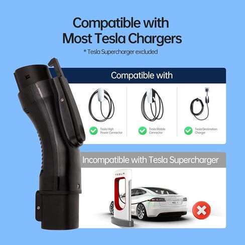 [فقط لـ J1772 EVs] محول شحن ZEMIRO CHARGE Tesla إلى J1772، بحد أقصى 48 أمبير و250 فولت - متوافق مع موصلات Tesla عالية الطاقة، وشواحن الوجهة، وموصلات الهاتف المحمول (أسود) in Kuwait