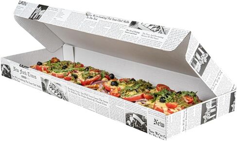 Restaurantware Eco Pie مقاس 24 × 12 × 2 بوصة صناديق الوجبات الجاهزة للخبز المسطح 50 صندوق بيتزا مموج قوي - نظام قفل علامات التبويب بتصميم الفلوت الإلكتروني، صناديق بيتزا من ورق الصحف يمكن التخلص منها للخبز المسطح in Kuwait