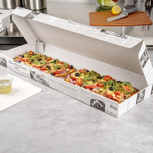 Restaurantware Eco Pie مقاس 24 × 12 × 2 بوصة صناديق الوجبات الجاهزة للخبز المسطح 50 صندوق بيتزا مموج قوي - نظام قفل علامات التبويب بتصميم الفلوت الإلكتروني، صناديق بيتزا من ورق الصحف يمكن التخلص منها للخبز المسطح in Kuwait