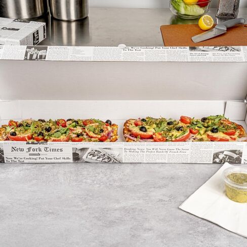 Restaurantware Eco Pie مقاس 24 × 12 × 2 بوصة صناديق الوجبات الجاهزة للخبز المسطح 50 صندوق بيتزا مموج قوي - نظام قفل علامات التبويب بتصميم الفلوت الإلكتروني، صناديق بيتزا من ورق الصحف يمكن التخلص منها للخبز المسطح in Kuwait