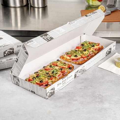 Restaurantware Eco Pie مقاس 24 × 12 × 2 بوصة صناديق الوجبات الجاهزة للخبز المسطح 50 صندوق بيتزا مموج قوي - نظام قفل علامات التبويب بتصميم الفلوت الإلكتروني، صناديق بيتزا من ورق الصحف يمكن التخلص منها للخبز المسطح in Kuwait