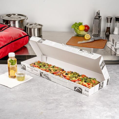 Restaurantware Eco Pie مقاس 24 × 12 × 2 بوصة صناديق الوجبات الجاهزة للخبز المسطح 50 صندوق بيتزا مموج قوي - نظام قفل علامات التبويب بتصميم الفلوت الإلكتروني، صناديق بيتزا من ورق الصحف يمكن التخلص منها للخبز المسطح in Kuwait